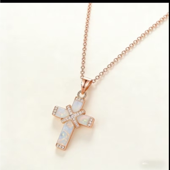 Opal Cross Pendant Necklace - Picture 8 of 12